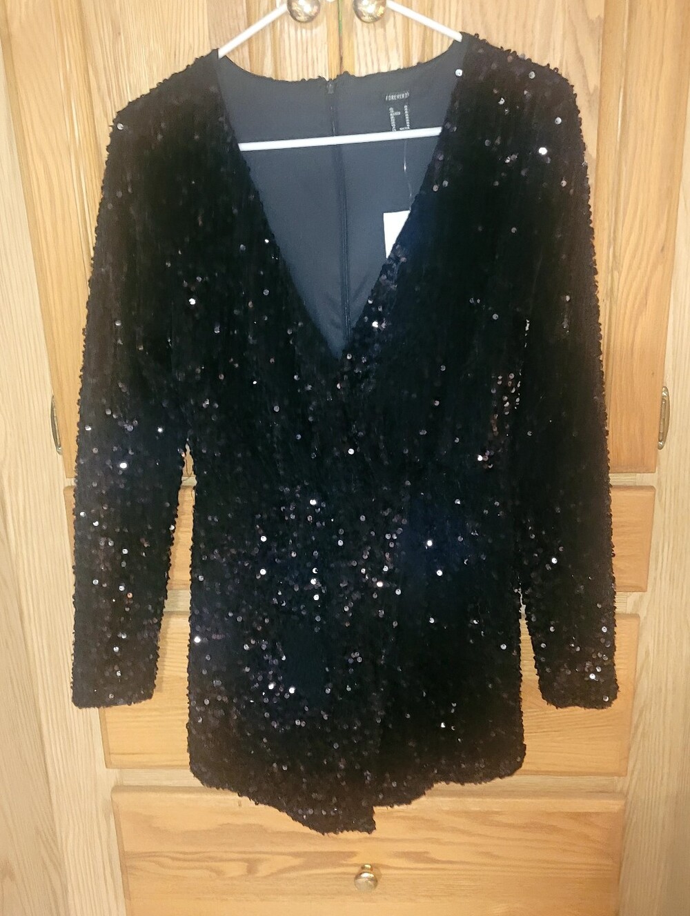 Brand-new Forever 21 Black Sequined Long-Sleeve Romper, Size M